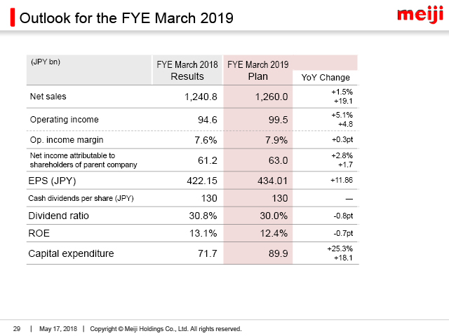 Outlook for the FYE March 2019