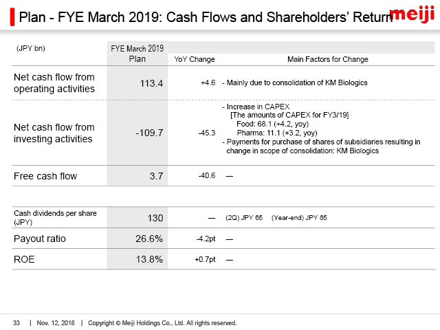 Plan - FYE March 2019: Cash Flows and Shareholdersf Return