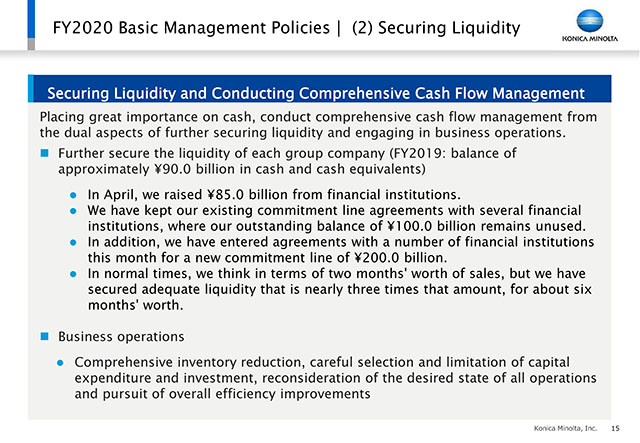 FY2020 Basic Management Policies│(2) Securing Liquidity