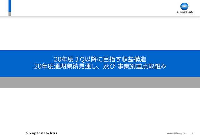 20年度３Q以降に目指す収益構造<br>20年度通期業績見通し、及び事業別重点取組み