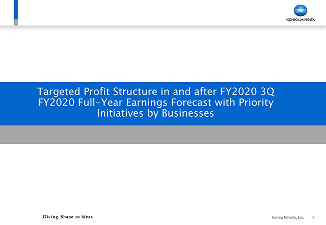 Targeted Profit Structure in and after FY2020 3Q FY2020 Full Year Earnings Forecast with Priority Initiatives by Businesses