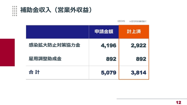 補助金収入（営業外収益）