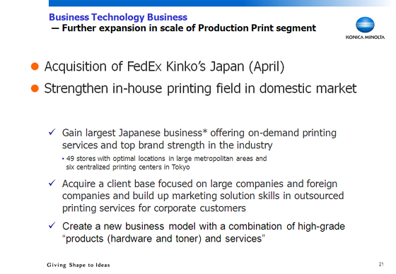 Business Technology Business - Further expansion in scale of Production Print segment