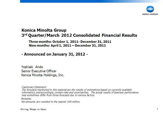 3rd Quarter/March 2012 Consolidated Financial Results